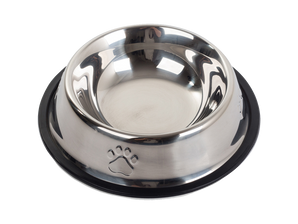 Stainless Steel Pet Bowl with Non-Slip Rubber, 0.15L - Silver